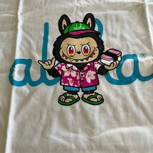 NWOT White Graphic Tee With Hawaiian Labubu Size S